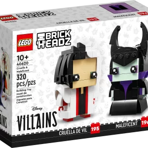 Brick-built villains – Buildable LEGO® BrickHeadz™ figures of Disney’s Cruella & Maleficent (40620) to display. A fun gift for movie fans or older kids with a passion for Disney villains Wickedly fun display – This collectible 320-piece LEGO® BrickHeadz™ building toy kit for kids aged 10 and up comes with step-by-step building instructions and includes baseplates for display Measurements – Cruella de Vil stands over 3 in. (8 cm) high and Maleficent stands over 3.5 in. (9 cm) high